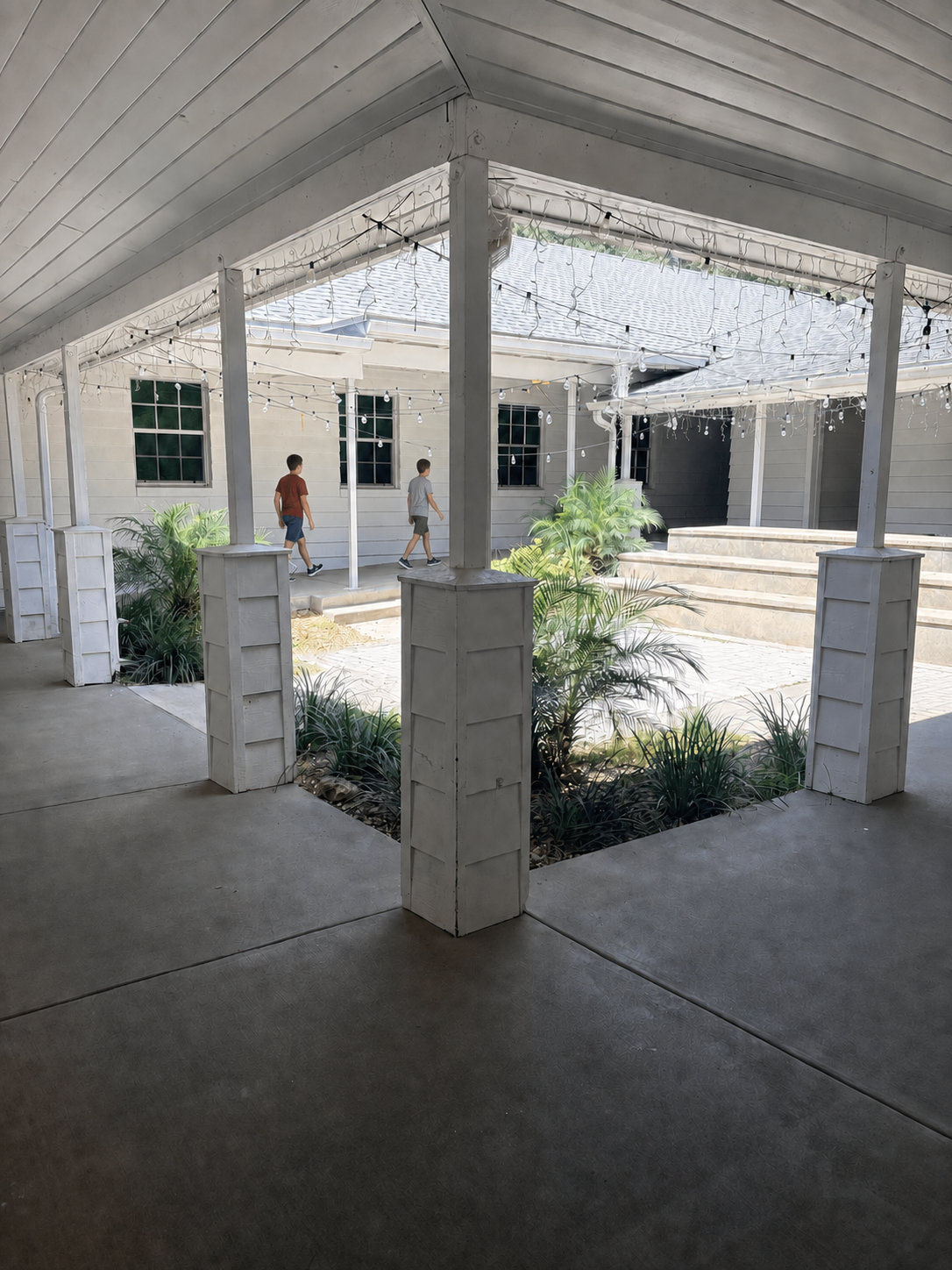 Covered courtyard — our gathering spot between classes