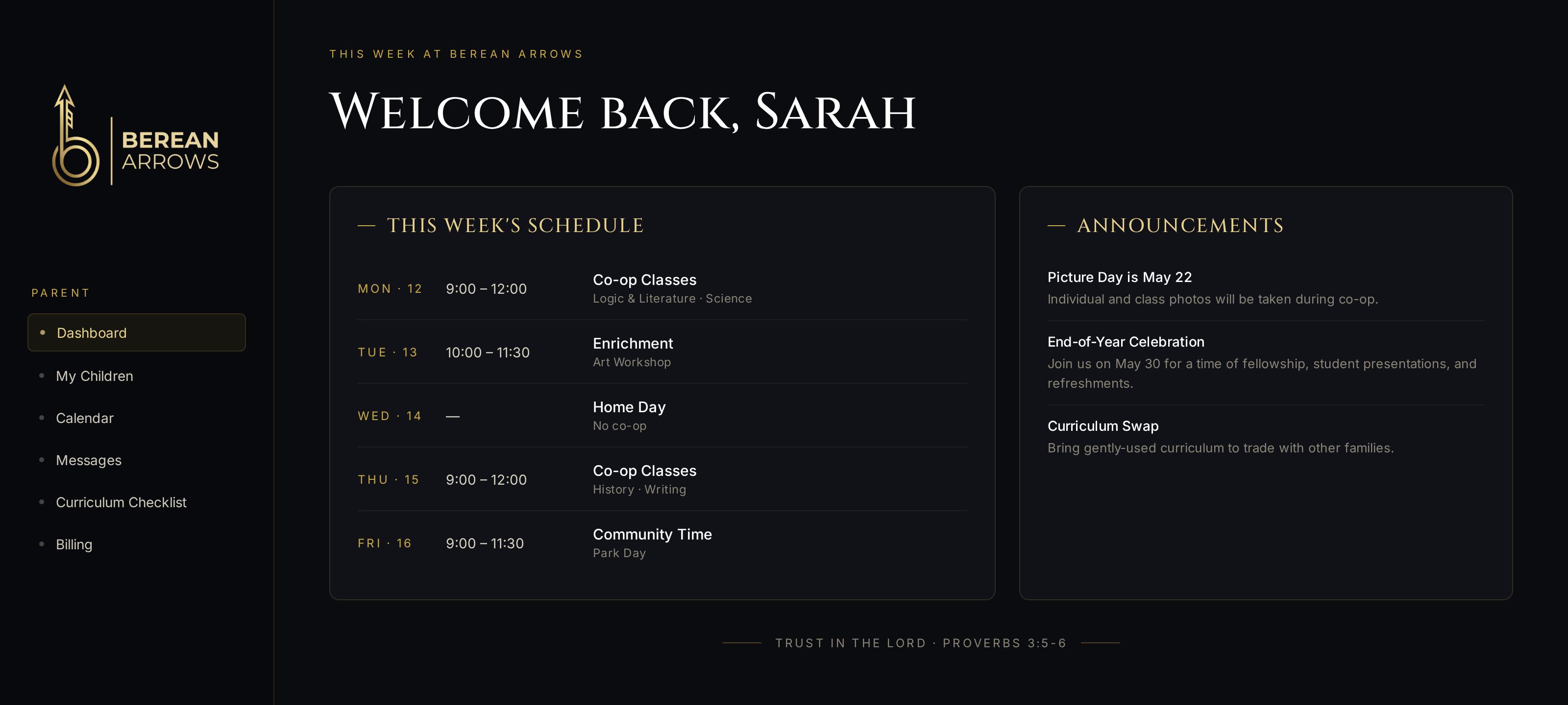 A peek at the Berean Arrows member portal